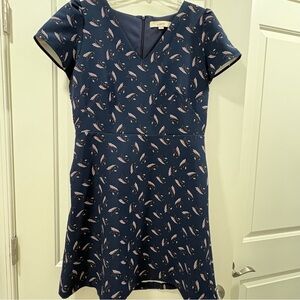 Loft Navy V-Neck Short Sleeve Fit-and-Flare Dress